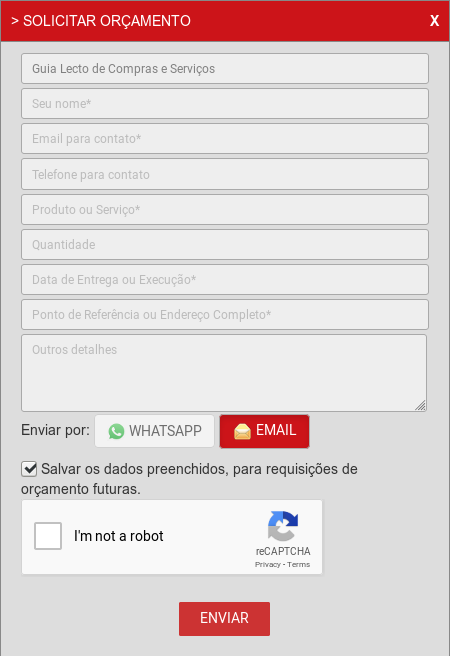Formulário para requisição de orçamentos, na Lecto